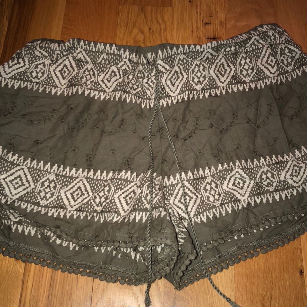 Army green boho shorts